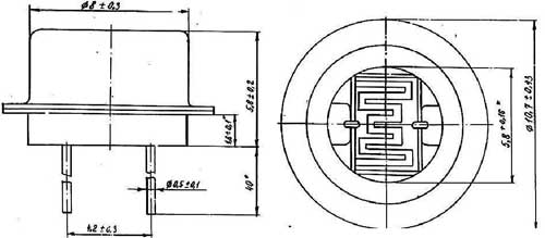 Рис.1. Схема габаритных размеров фоторезистора СФ2-5А